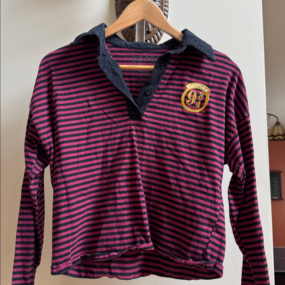 Harry Potter Striped Long Sleeve Polo with Embroidered Patch